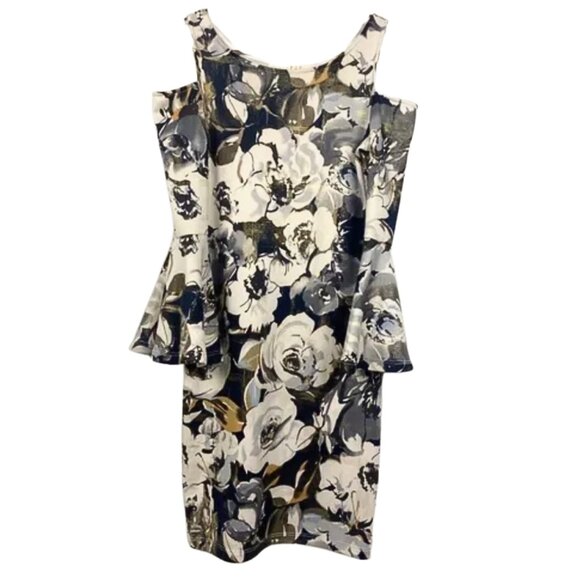 Black White & Gold Cold Shoulder Form Fitting Dress - Picture 1 of 9